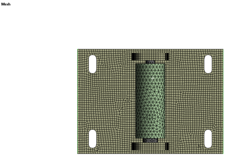 FEA mesh on a plate and cylindrical hinge assembly